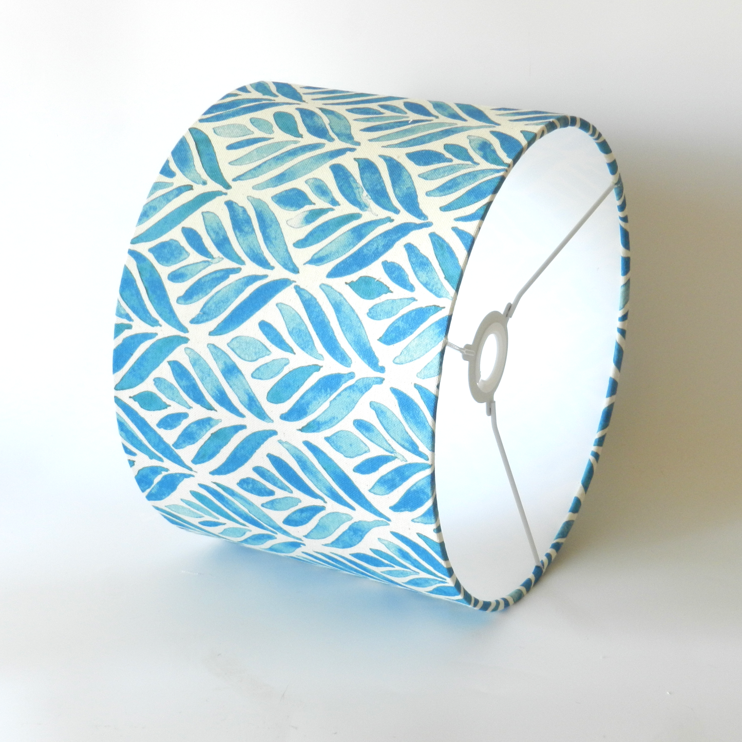 Handmade Watercolour Leaves Lampshade, Blue & Natural