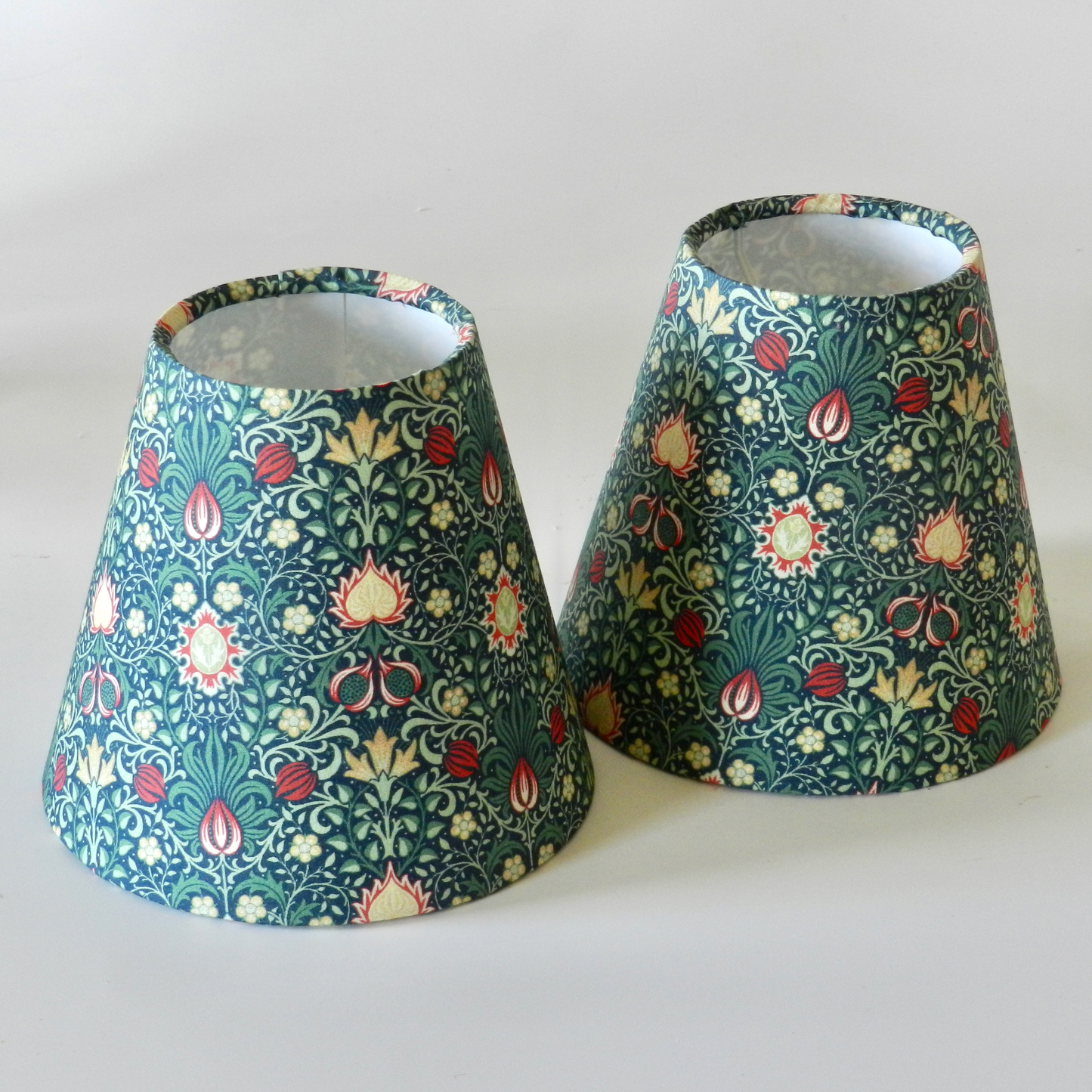 Handmade William Morris Candle Clip Lampshade. Persian Green Clip-On Shade. Chandelier Shade