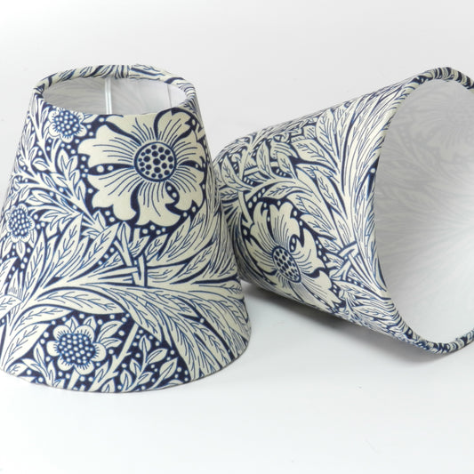 Handmade William Morris Navy Flowers on Natural Candle Clip Lampshade