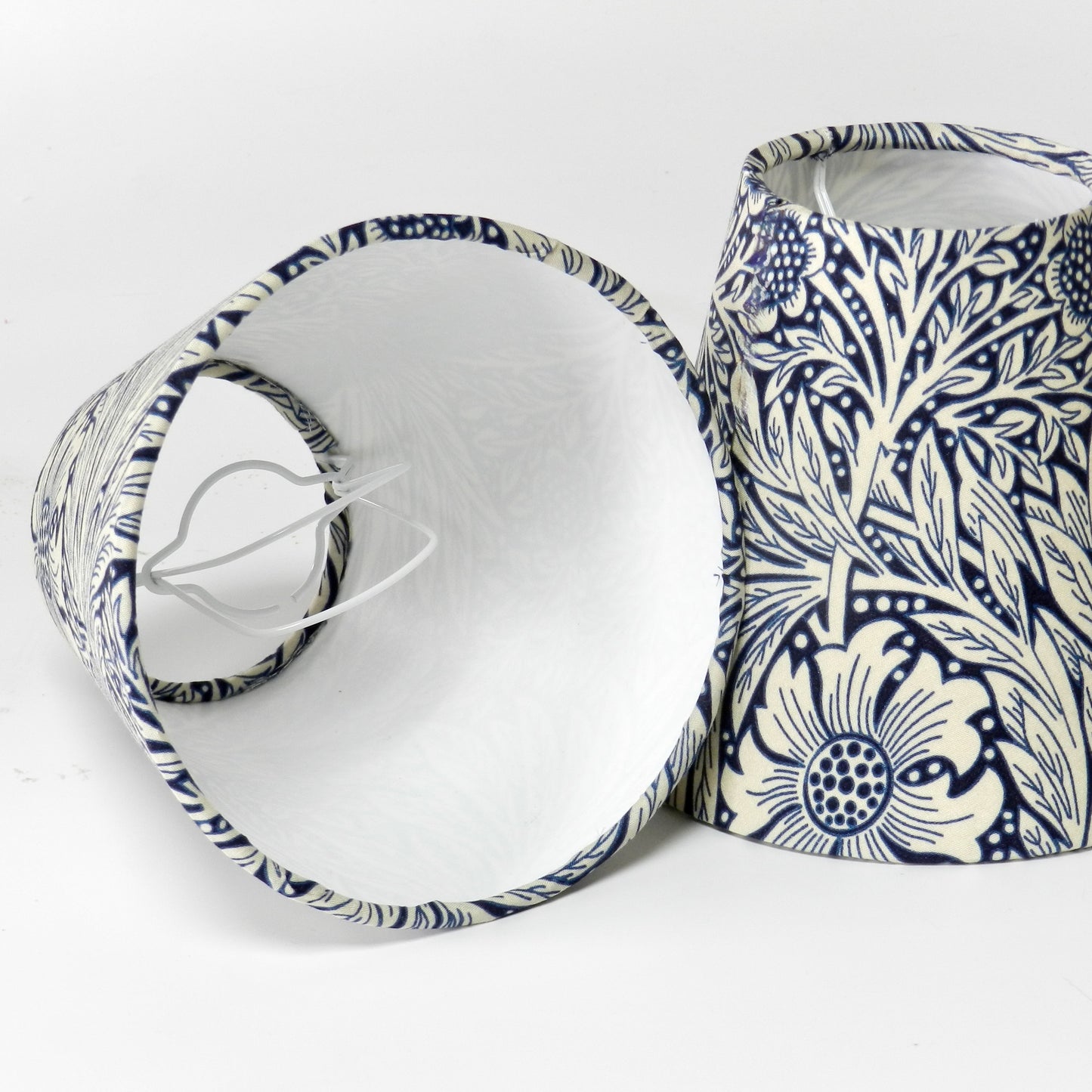 Handmade William Morris Navy Flowers on Natural Candle Clip Lampshade