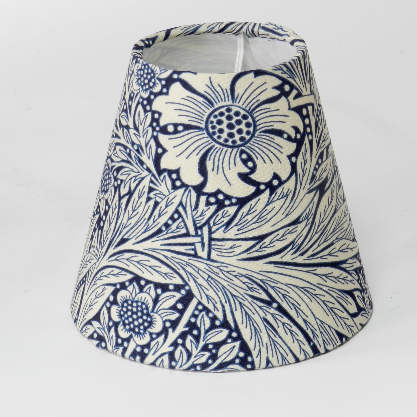 Handmade William Morris Navy Flowers on Natural Candle Clip Lampshade