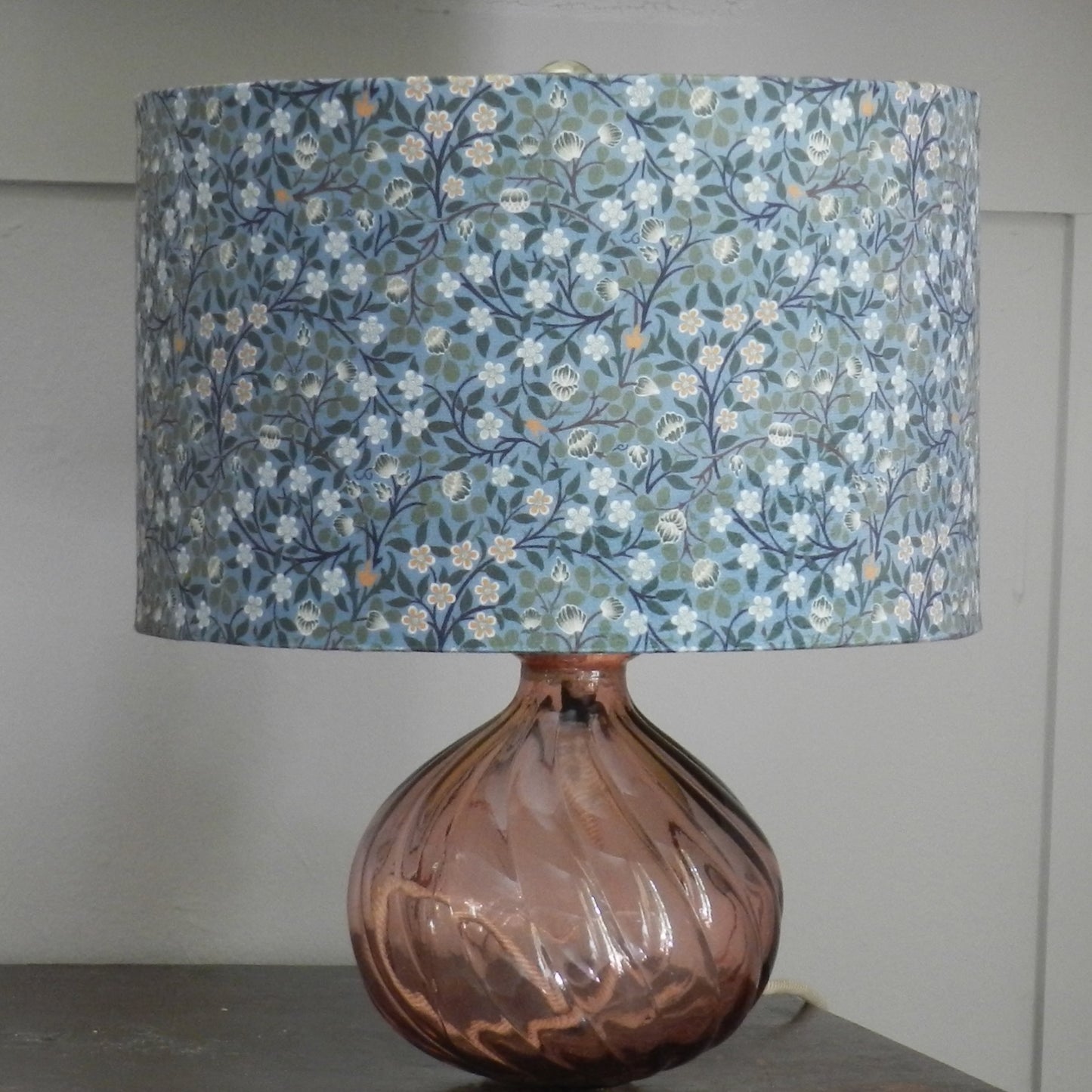 Handmade Floral Velvet Lampshade. William Morris Clover Mural