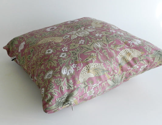 Pink Strawberry Thief Cushion Cover - William Morris Design | Magenta Floral and Bird Print | Throw Cushion