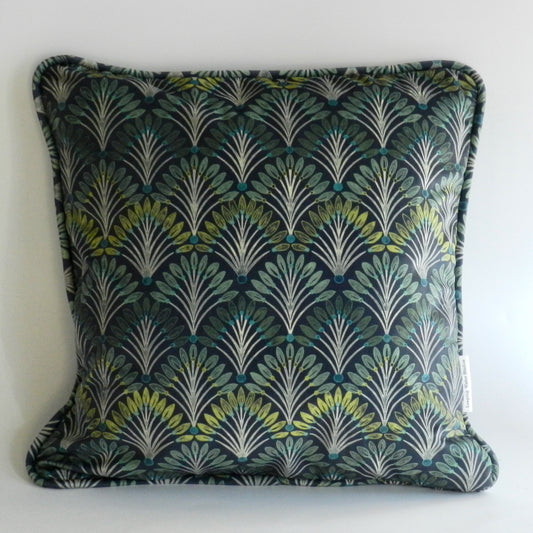 Art Deco Green Velvet Peacock Tail Cushion Cover | Peacock Tail Design - Mid Green - Eclectic Style Throw Cushions