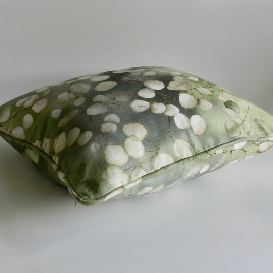 Lunaria Green Botanical Cushion Cover | White Leaf Throw Pillow | Nature Inspired Scatter Cushion