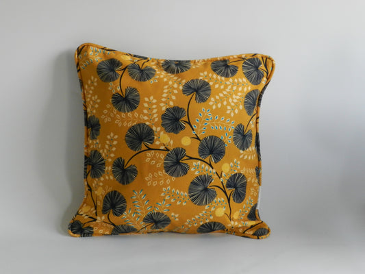 Mustard Yellow and Navy Cushion| Botanical Floral Throw Pillow| Modern Decorative Pillow For Sofa or Bed