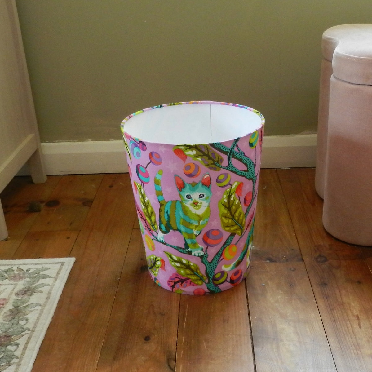 Fabric Waste Paper Bin. Funky Tabby Cat Design