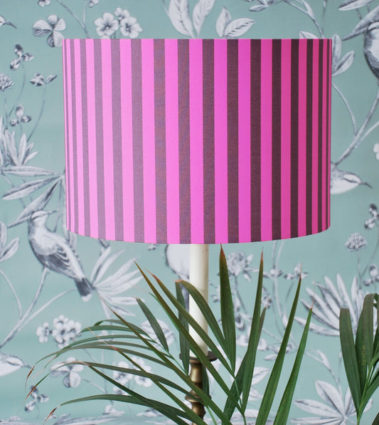 Handmade Pink Striped Drum Lampshade: Table or Ceiling Light