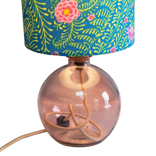 Small Glass Table Lamp, Pink Recycled Glass.