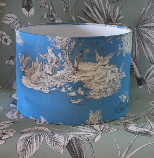 Handmade Sky Blue Toile de Jouy Lampshade