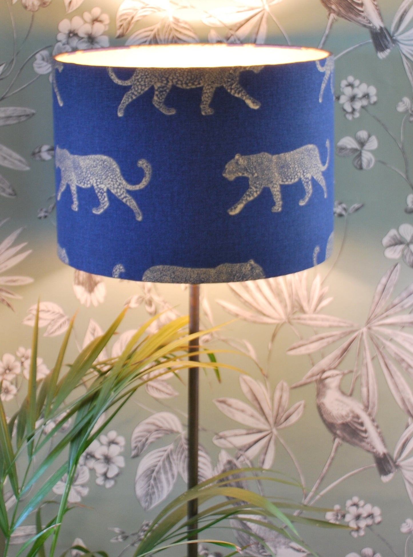 Handmade Leopard Lampshade. Gold & Navy