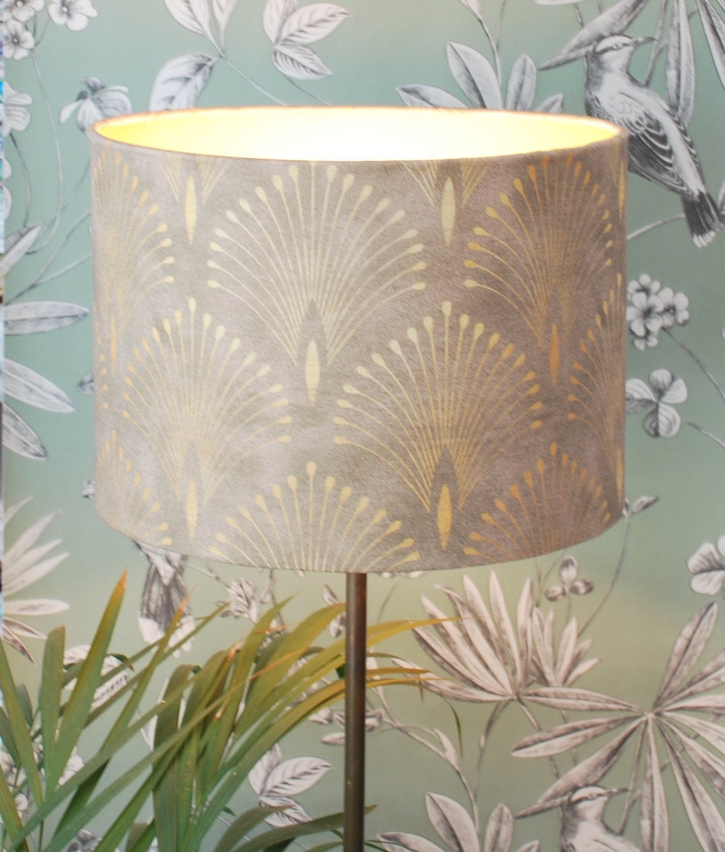 Handmade Art Deco Lampshade Gold Plume