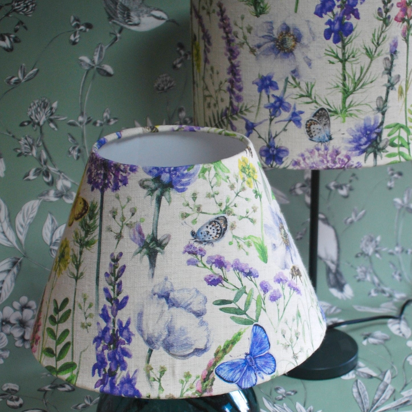 Handmade Floral Lampshade, Linen Butterfly Garden