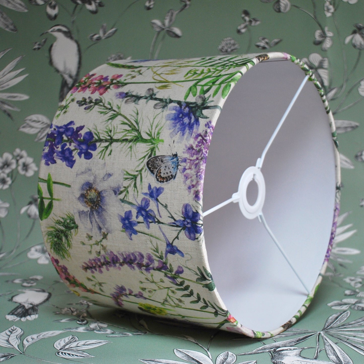 Handmade Floral Lampshade, Linen Butterfly Garden