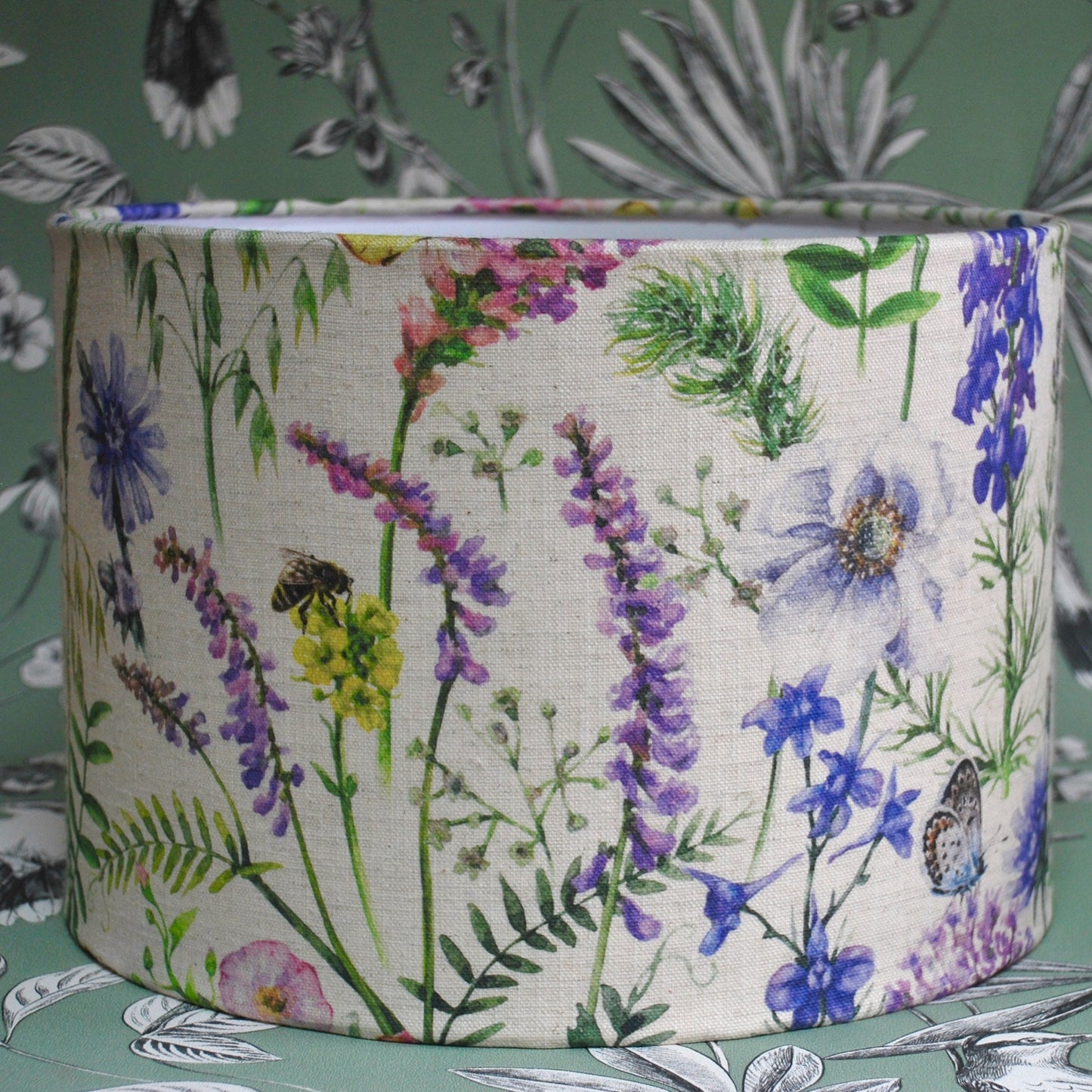 Handmade Floral Lampshade, Linen Butterfly Garden