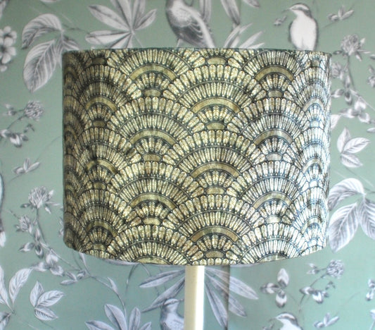 Handmade Velvet Art Deco Lampshade Green and Gold