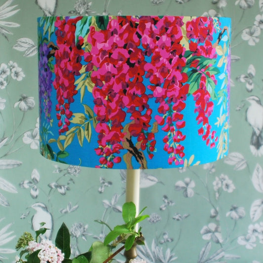 Handmade Floral Lampshade, Wisteria Flowers on Blue