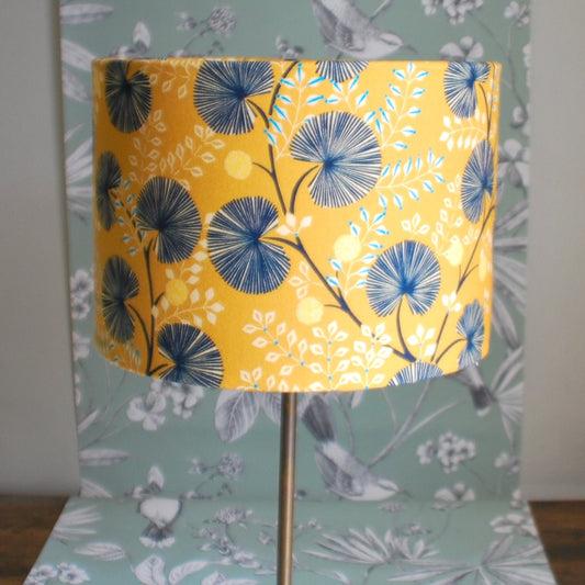 Handmade Floral Lampshade Mustard & Navy