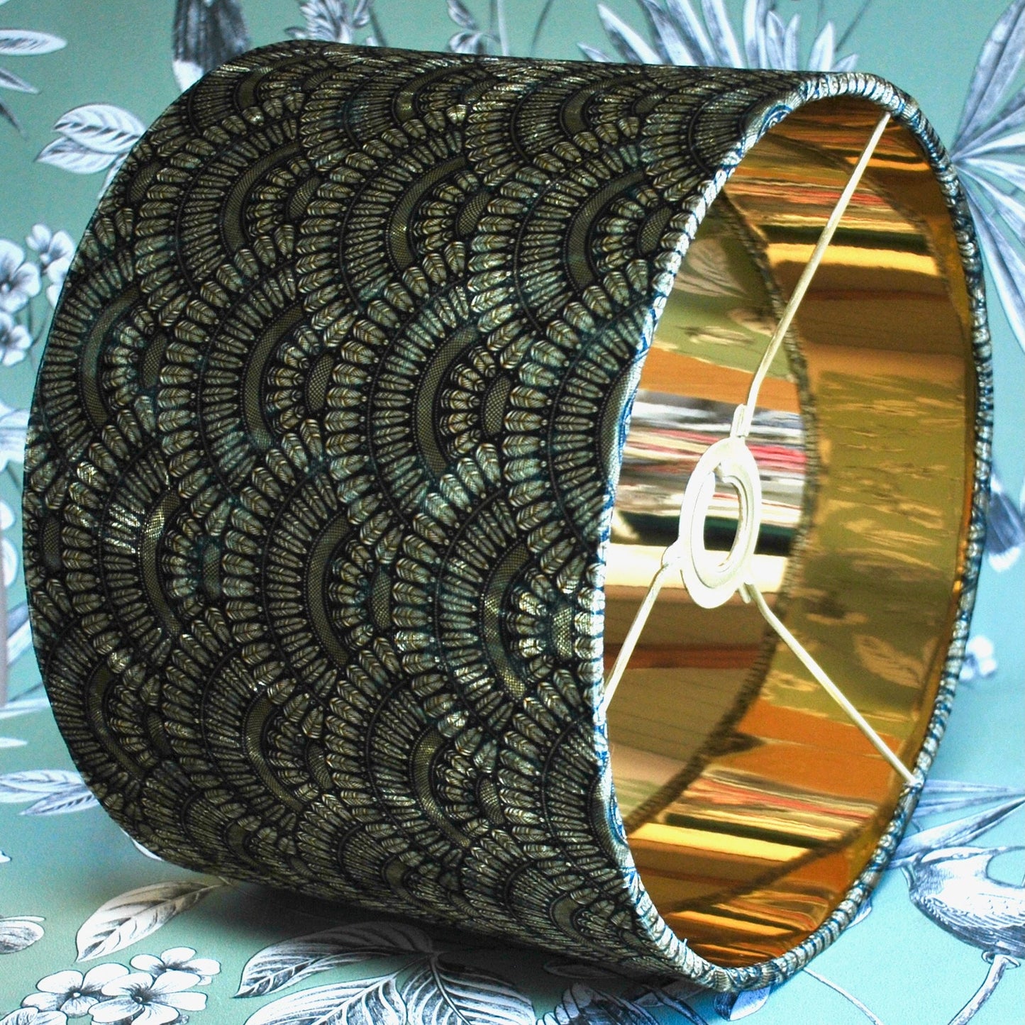 Handmade Velvet Art Deco Lampshade Green and Gold