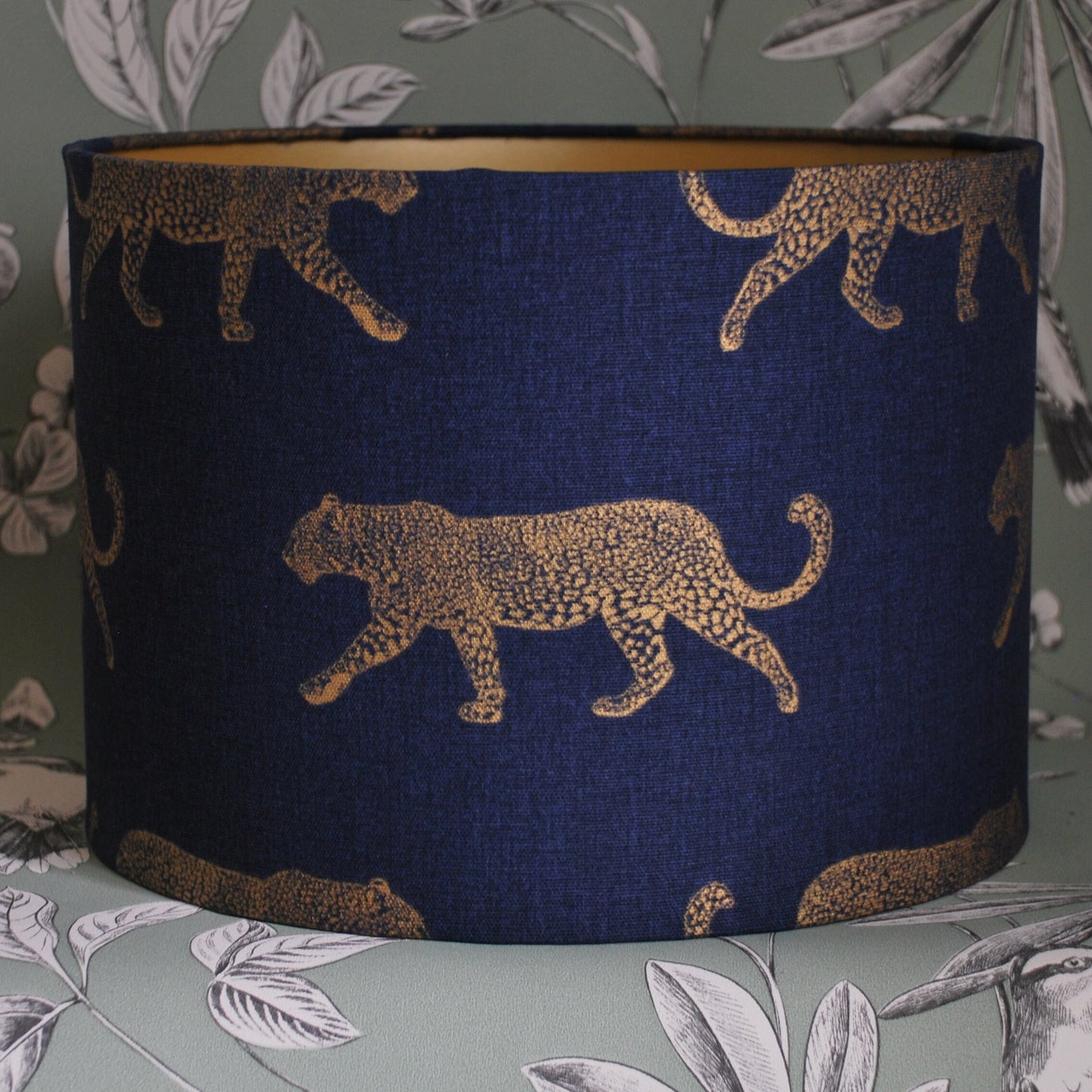 Handmade Leopard Lampshade. Gold & Navy