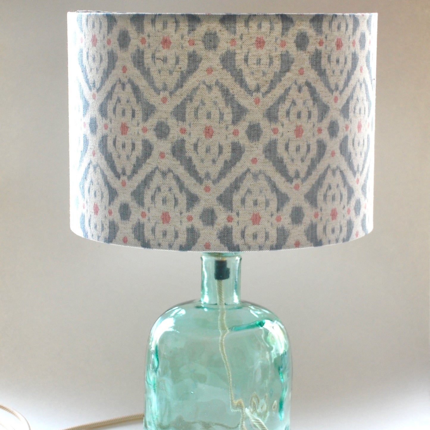Handmade Ikat Design Lampshade Blue/Cream/Pink Geometric