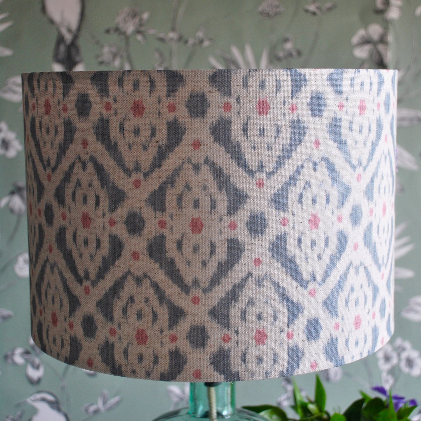 Handmade Ikat Design Lampshade Blue/Cream/Pink Geometric