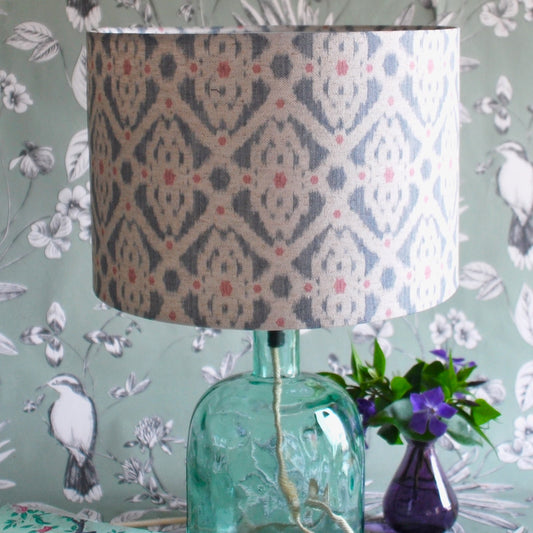 Handmade Ikat Design Lampshade Blue/Cream/Pink Geometric