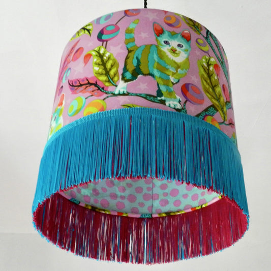 Handmade Cat Lampshade, Tula Pink Tabby Road