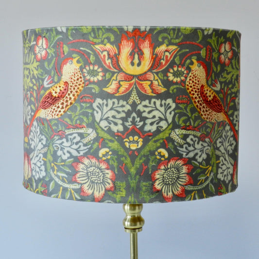 Handmade Strawberry Thief Velvet Lampshade Grey/Green