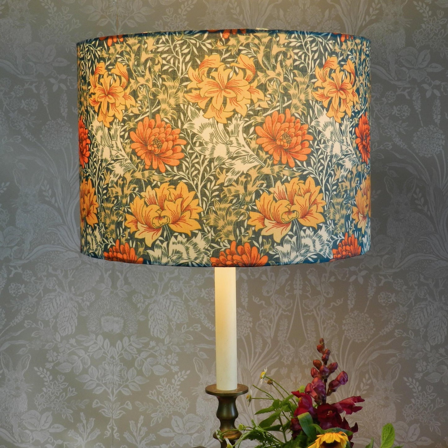 Handmade Floral Orange & Jade Lampshade William Morris
