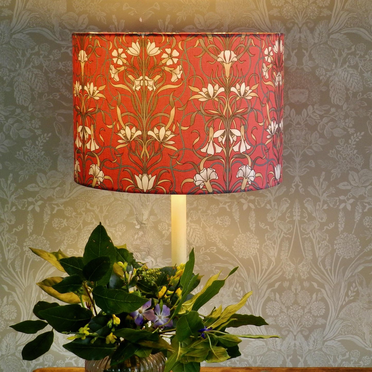 Handmade Floral Lampshade.Cherry Red William Morris