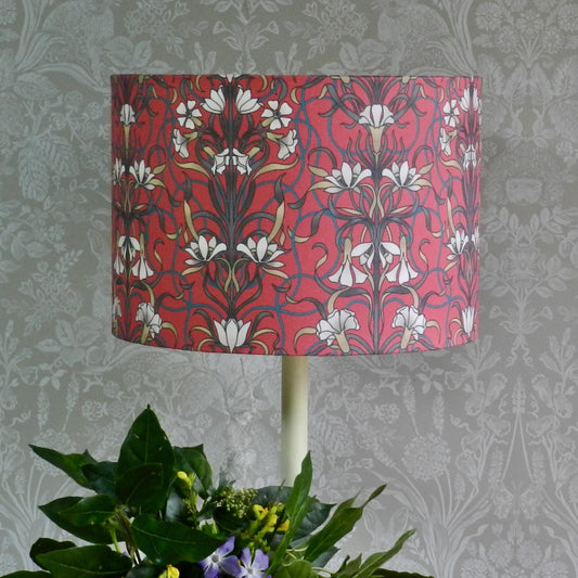 Handmade Floral Lampshade.Cherry Red William Morris