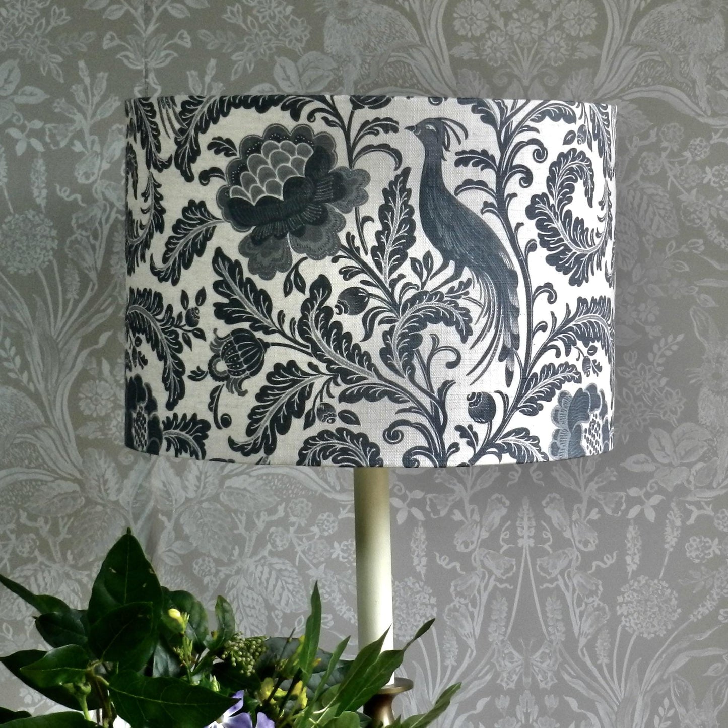Handmade Floral Lampshade Denim and Cream Acanthus