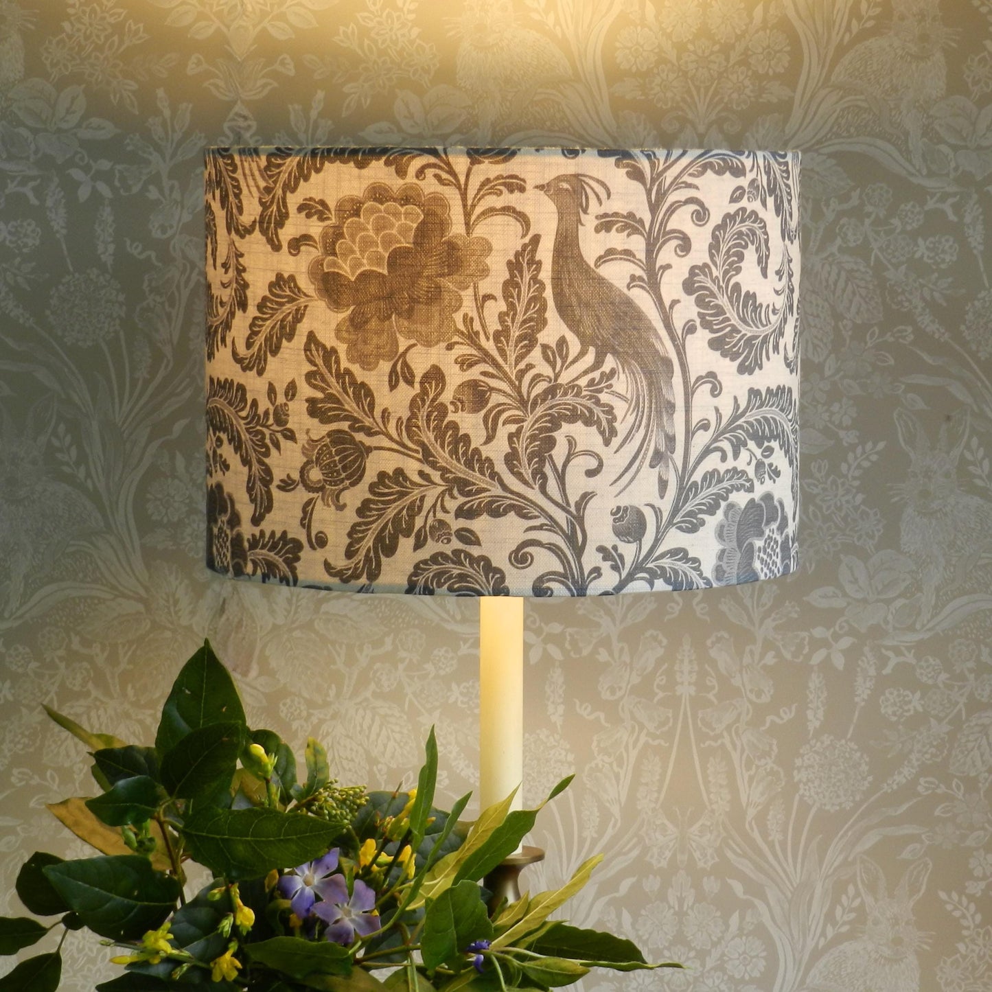 Handmade Floral Lampshade Denim and Cream Acanthus