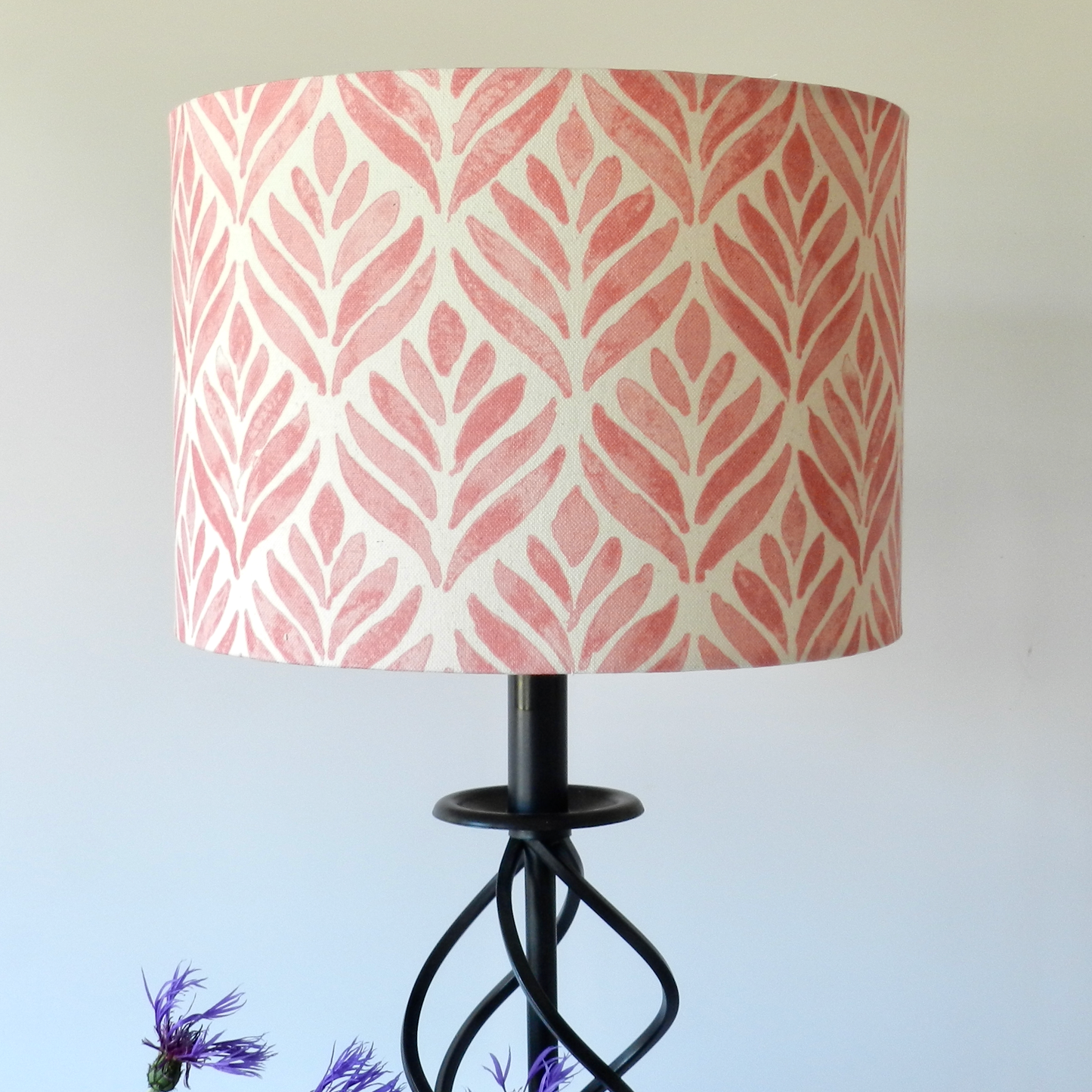 Handmade Watercolour Leaves Lampshade, Pink & Natural