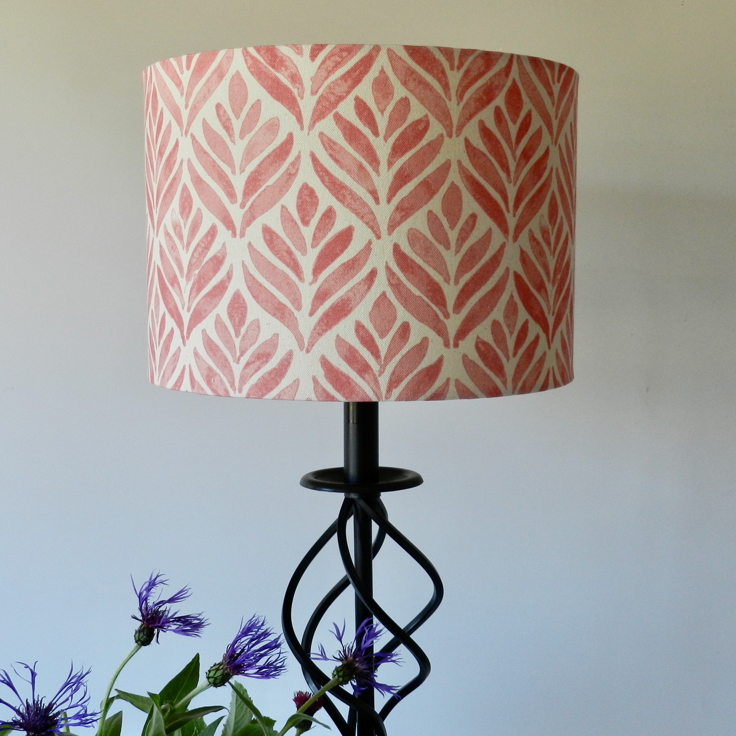 Handmade Watercolour Leaves Lampshade, Pink & Natural