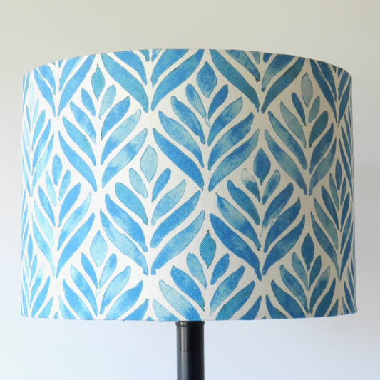 Handmade Watercolour Leaves Lampshade, Blue & Natural