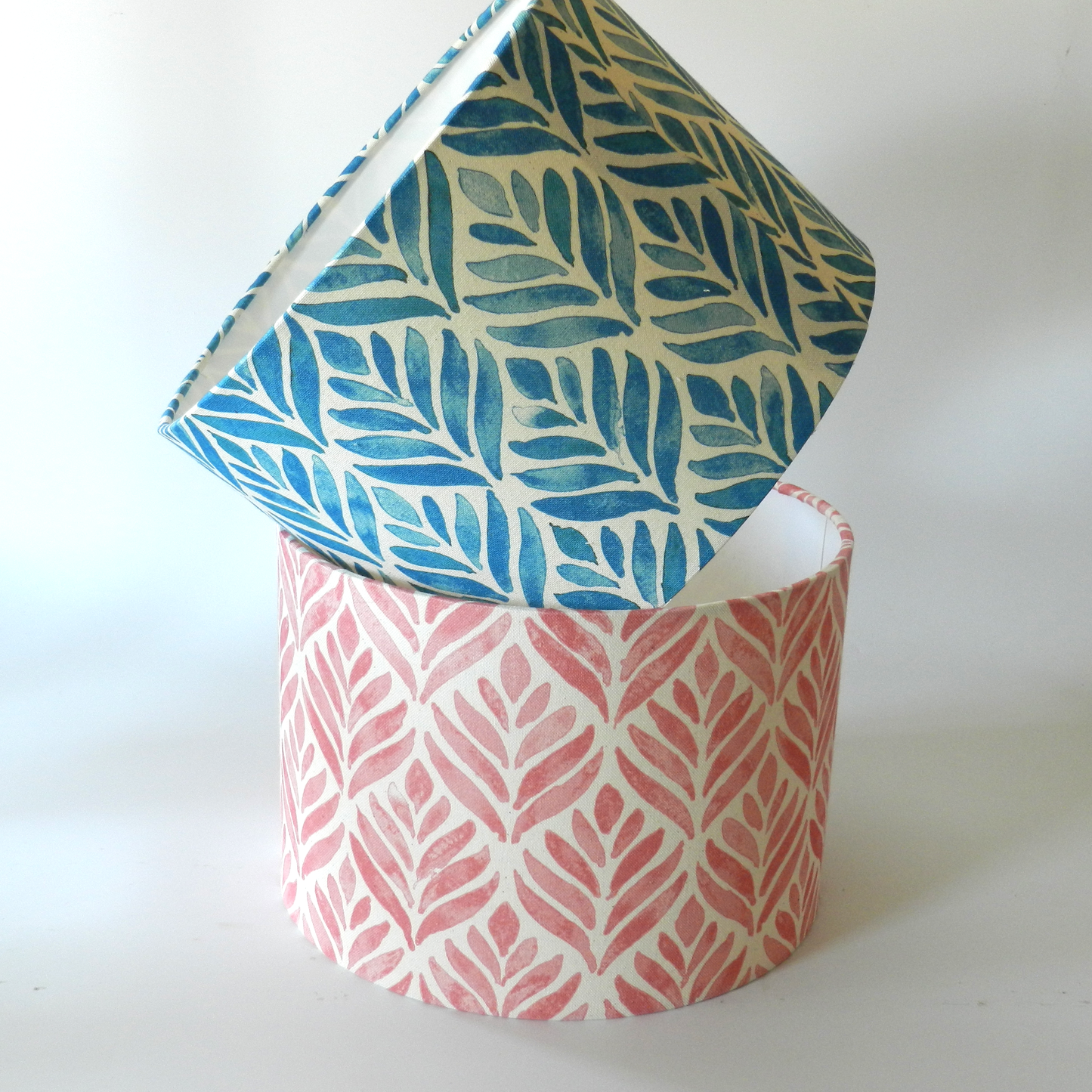 Handmade Watercolour Leaves Lampshade, Pink & Natural