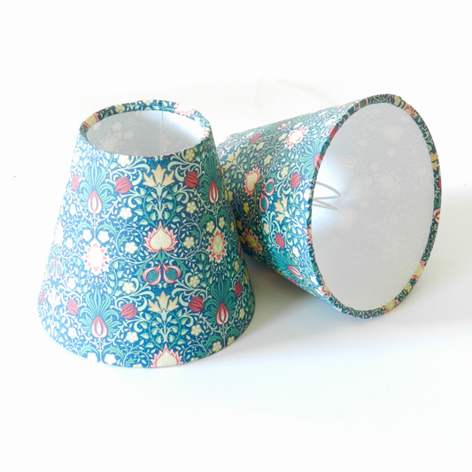 Handmade William Morris Candle Clip Lampshade. Persian Green Clip-On Shade.  Chandelier Shade
