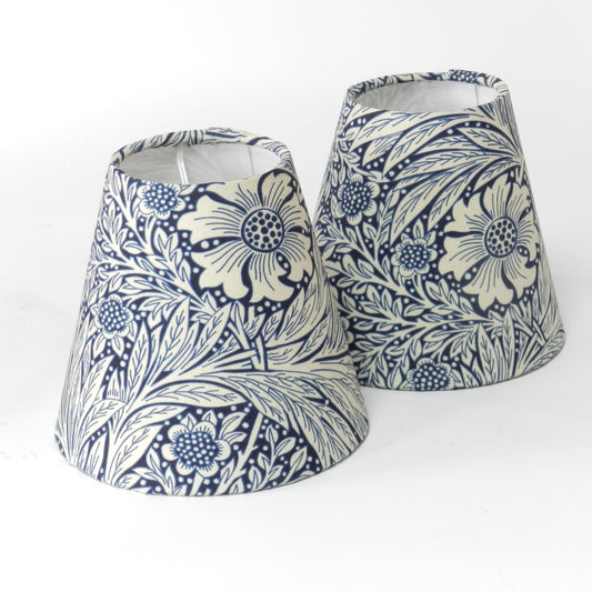 Handmade William Morris Navy Flowers on Natural Candle Clip Lampshade