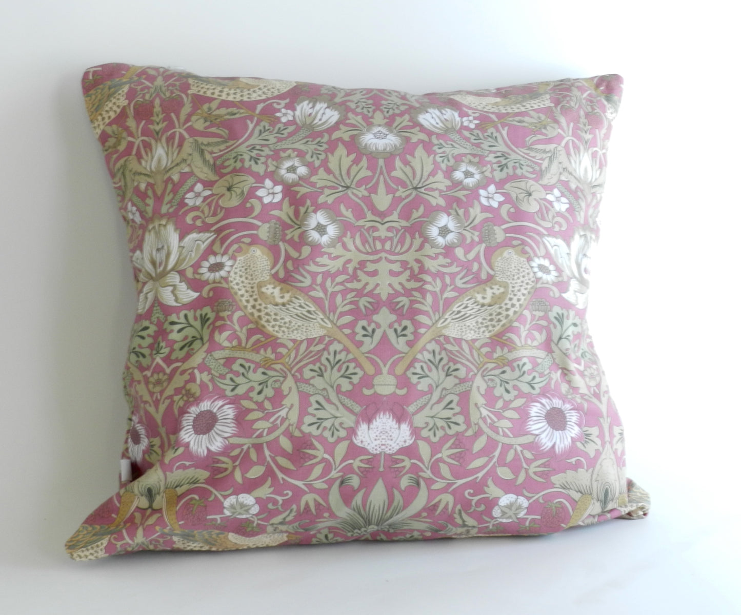 Pink Strawberry Thief Cushion Cover - William Morris Design | Magenta Floral and Bird Print | Throw Cushion
