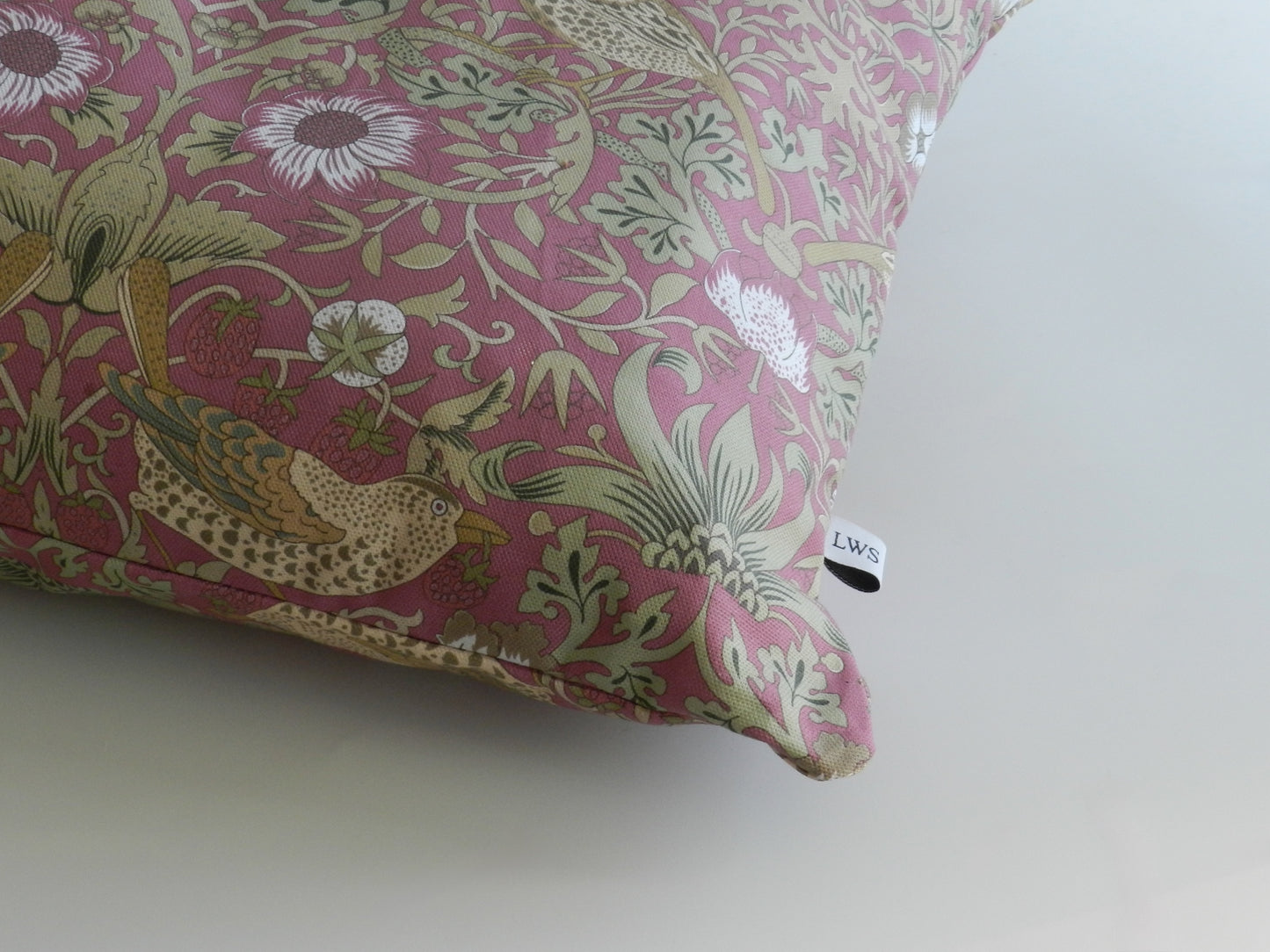 Pink Strawberry Thief Cushion Cover - William Morris Design | Magenta Floral and Bird Print | Throw Cushion