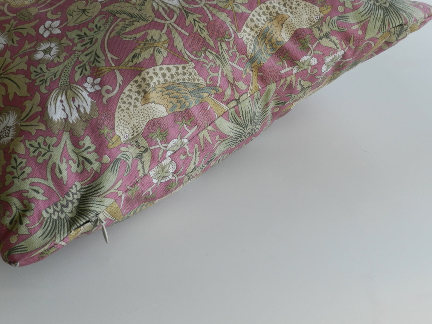 Pink Strawberry Thief Cushion Cover - William Morris Design | Magenta Floral and Bird Print | Throw Cushion