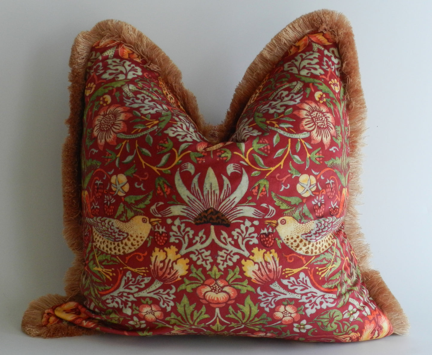 Red Velvet Strawberry Thief Cushion - William Morris Design