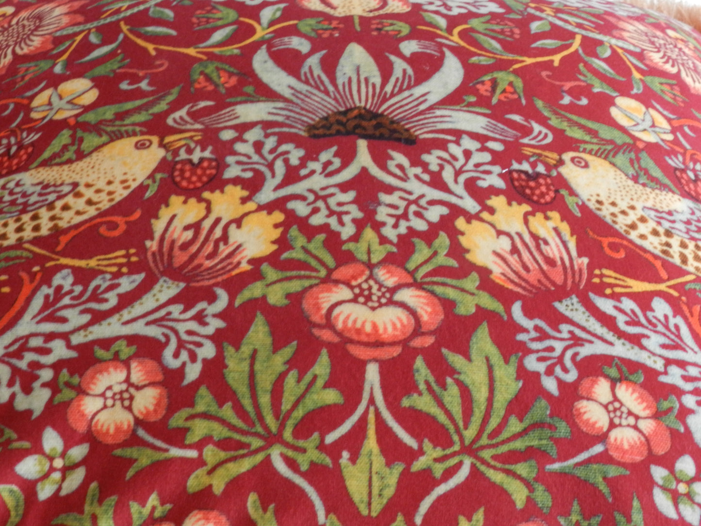 Red Velvet Strawberry Thief Cushion - William Morris Design