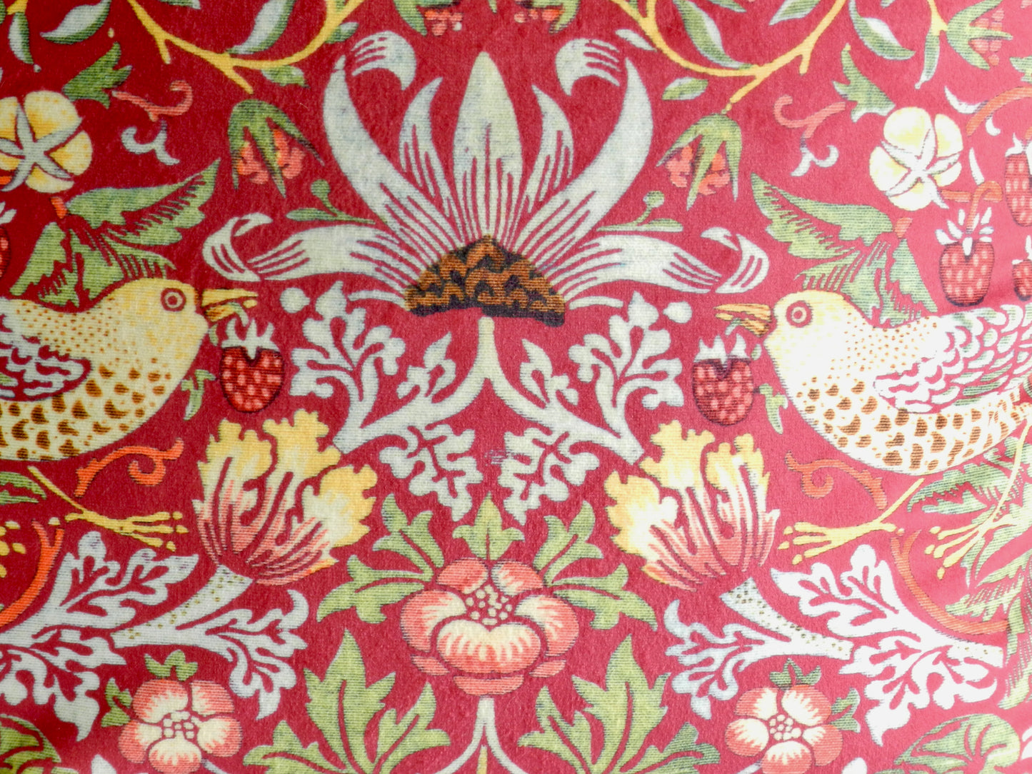 Red Velvet Strawberry Thief Cushion - William Morris Design