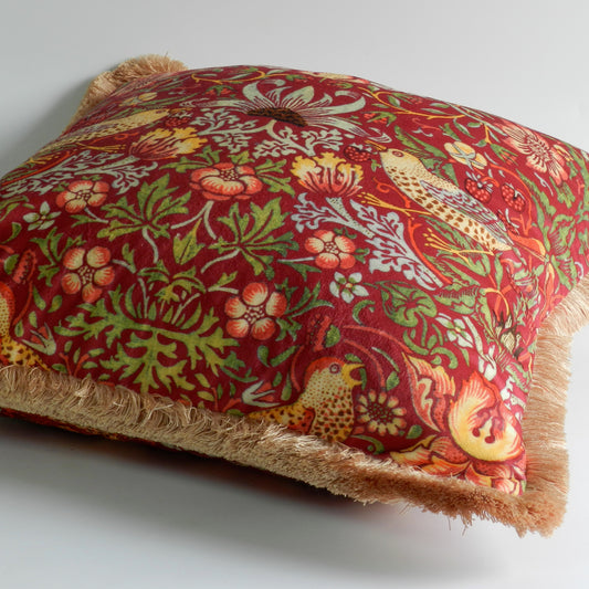 Red Velvet Strawberry Thief Cushion - William Morris Design