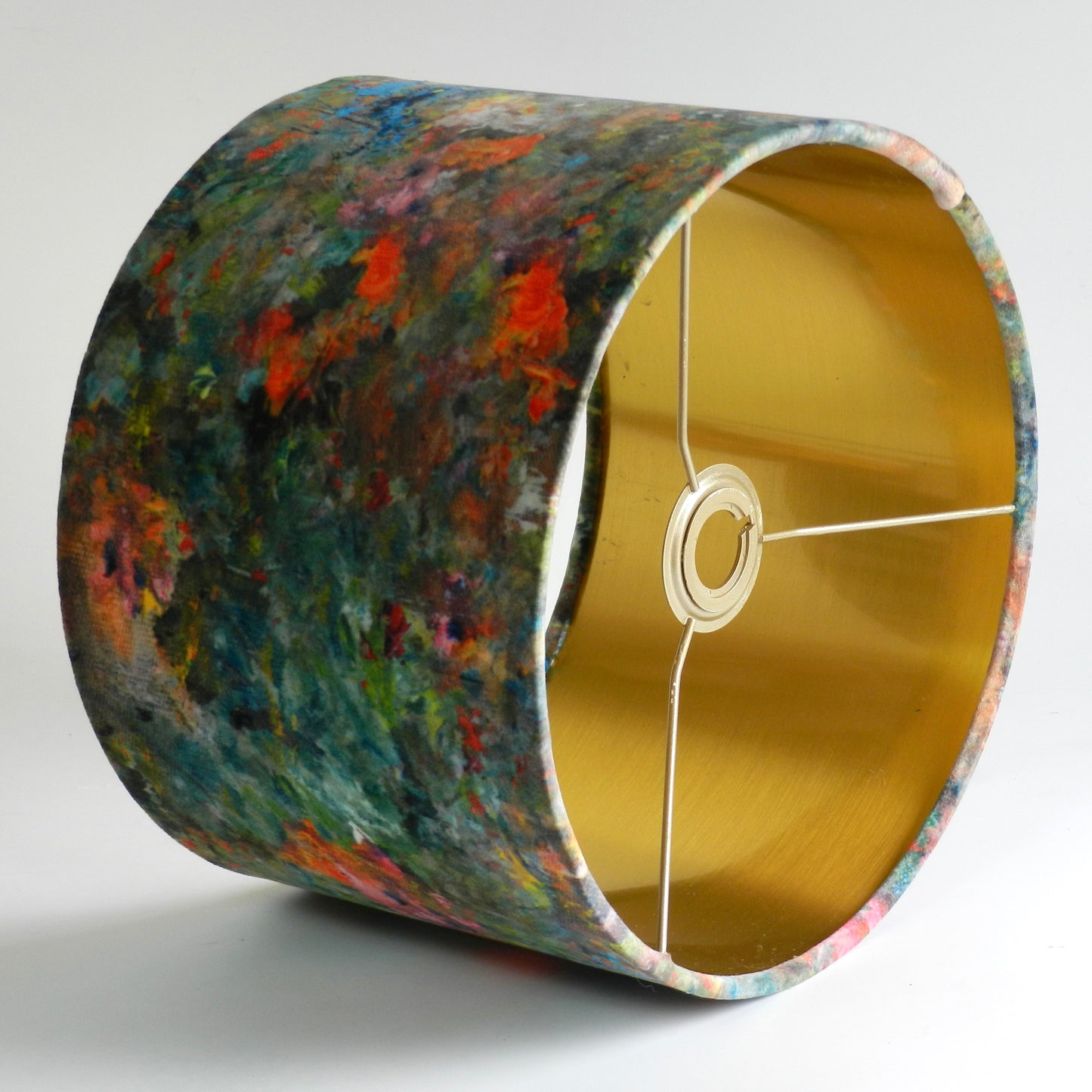 Handmade Velvet Lampshade. Renoir Design. Brushed Gold Lining