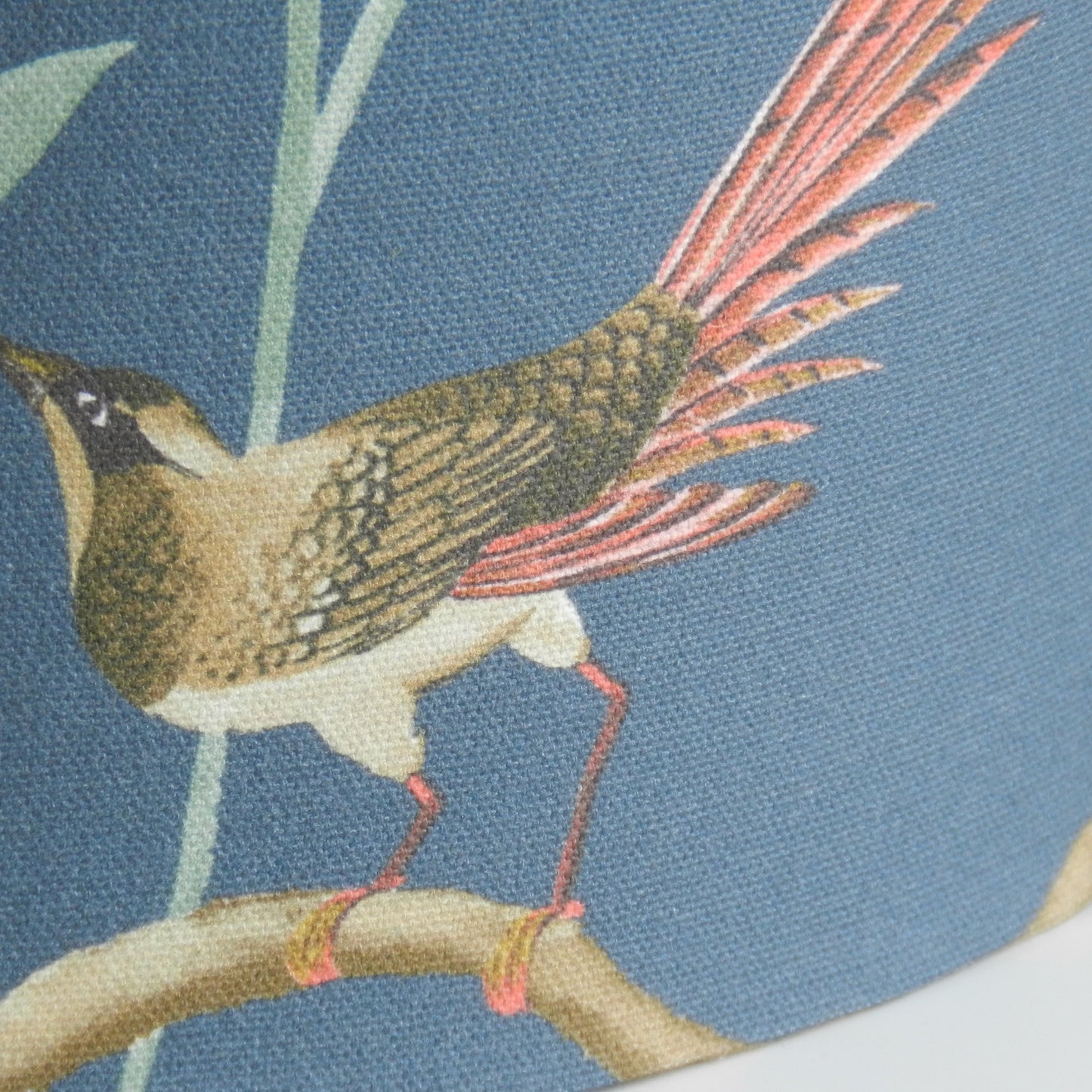 Handmade Chinoiserie Lampshade: Bird & Blossom Blue with Gold Lining