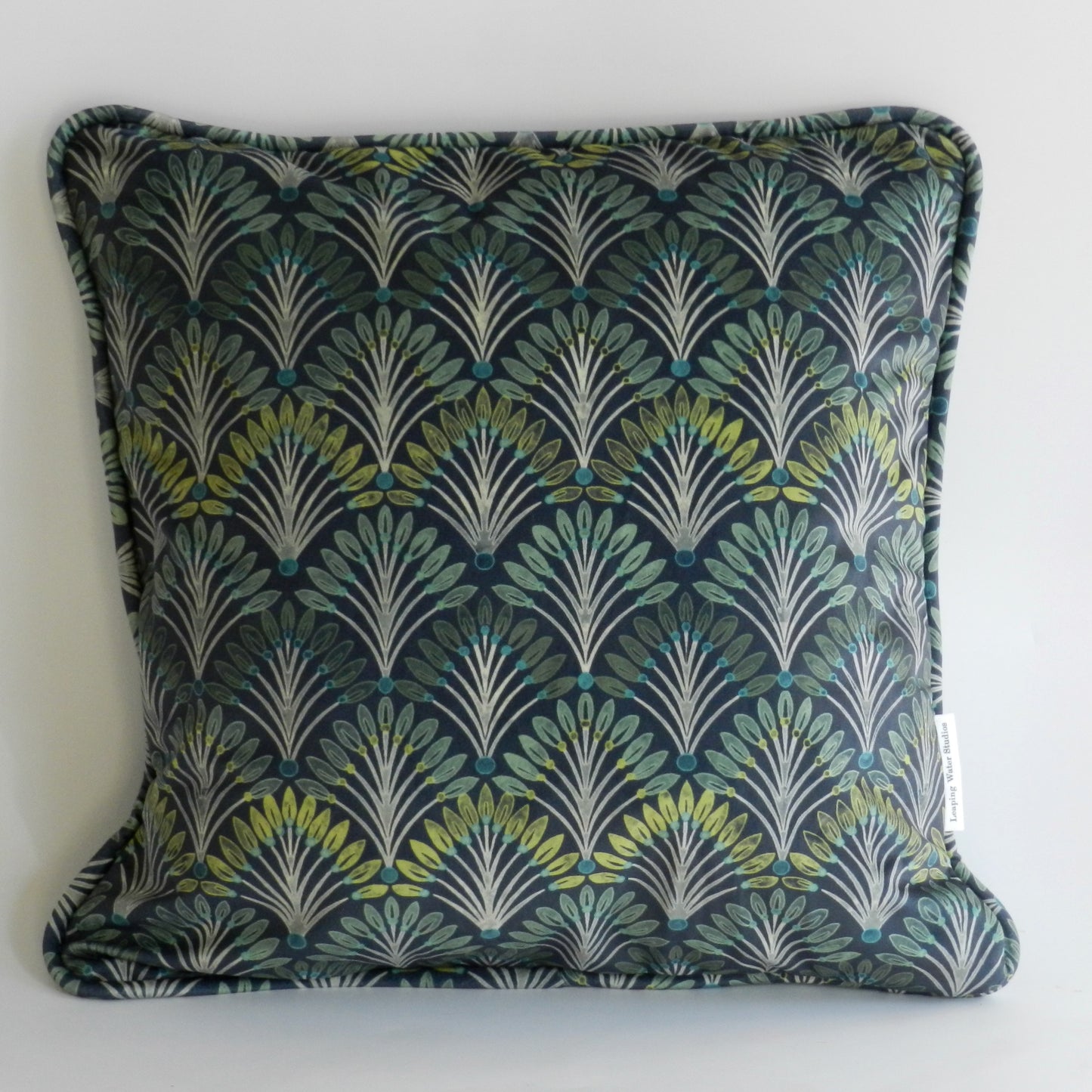 Art Deco Green Velvet Peacock Tail Cushion Cover | Peacock Tail Design - Mid Green - Eclectic Style Throw Cushions